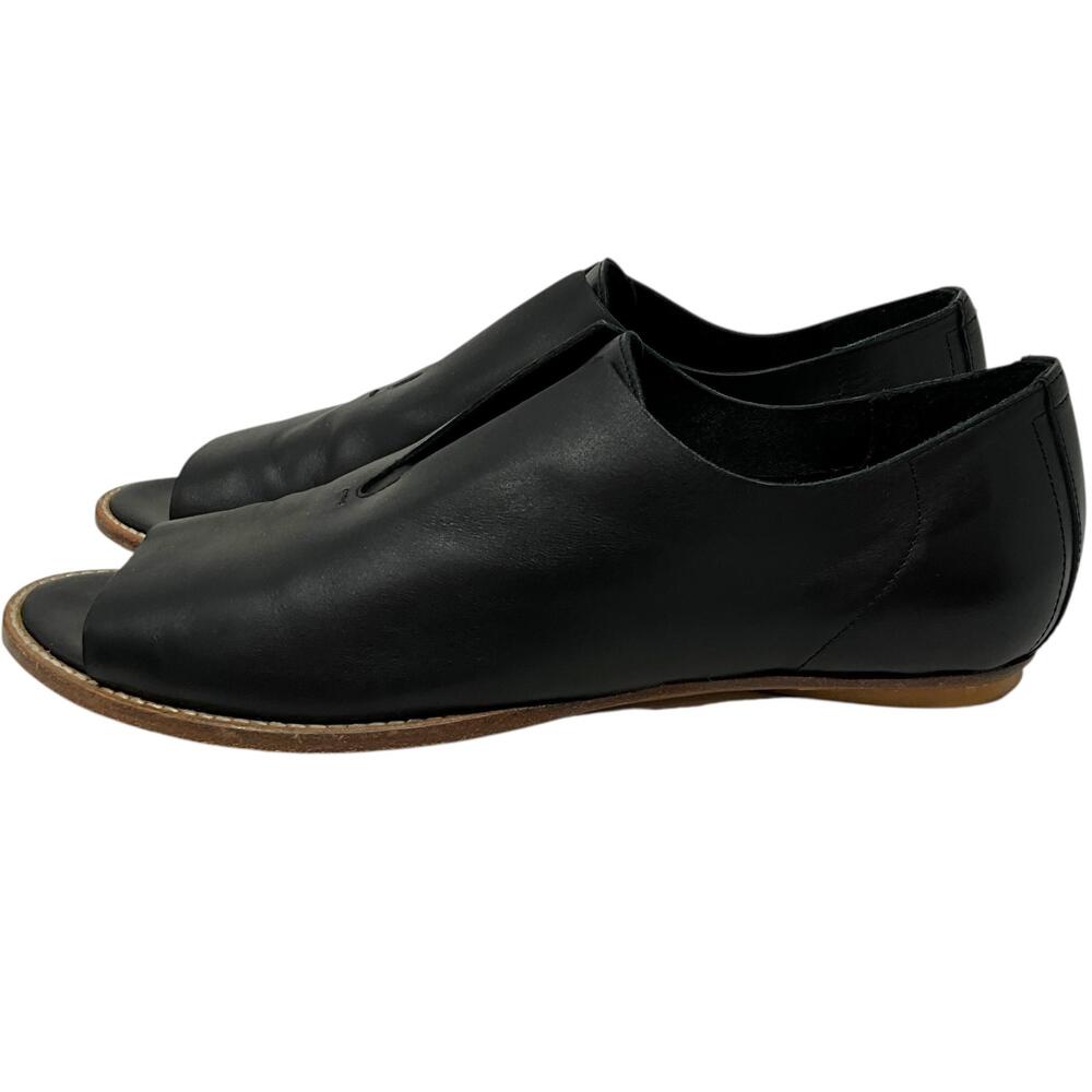 Zero + Maria Cornejo Slip On Womens 8.5 Black Leather Peep Toe Flat Italy - Picture 5 of 10